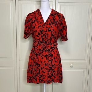 ZARA Women’s Red and Black Abstract Belted Romper Size XS